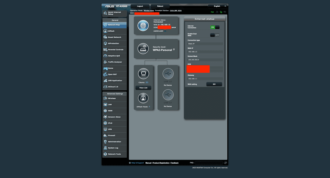 ASUS custom router homepage